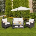 thumbnail image 1 of Costway 4PCS Patio Rattan Conversation Set Cushioned Sofa Storage Table Off White, 1 of 10