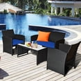 thumbnail image 1 of Costway 4PCS Patio Rattan Furniture Conversation Set Cushion Sofa Table Garden Navy, 1 of 8