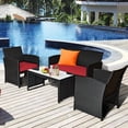thumbnail image 1 of Costway 4PCS Patio Rattan Furniture Conversation Set Cushion Sofa Table Garden Red, 1 of 10