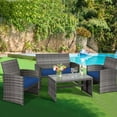 thumbnail image 1 of Costway 4PCS Patio Rattan Furniture Set Conversation Glass Table Top Sofa Cushioned Navy, 1 of 9