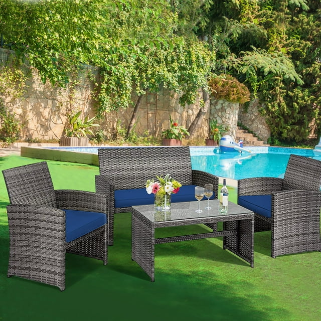 Costway 4PCS Outdoor Rattan Furniture Patio Conversation Sofa Set w