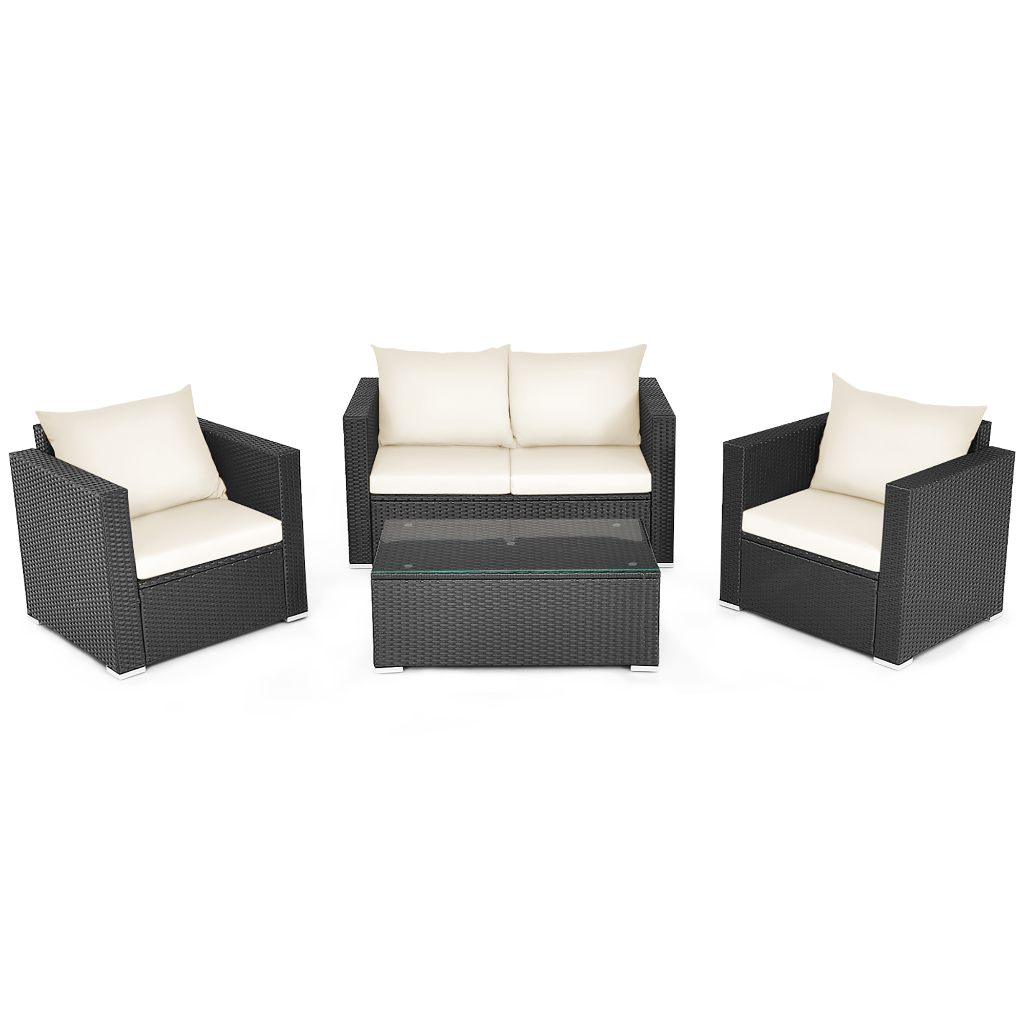 Costway 4PCS Patio Rattan Furniture Set Cushioned Sofa Chair Coffee Table Off White - image 1 of 9