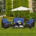 thumbnail image 1 of Costway 4PCS Patio Rattan Furniture Set Cushioned Sofa Storage Table Navy, 1 of 10