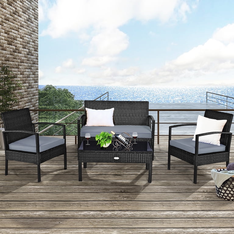 Costway 4-Piece Outdoor Rattan Furniture Set for Patio, Backyard