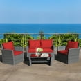 thumbnail image 1 of Costway 4PCS Patio Rattan Furniture Set Sofa Table W/Storage Shelf Red Cushion, 1 of 12