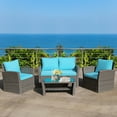 thumbnail image 1 of Costway 4PCS Patio Rattan Furniture Set Sofa Table W/Storage Shelf Turquoise, 1 of 12
