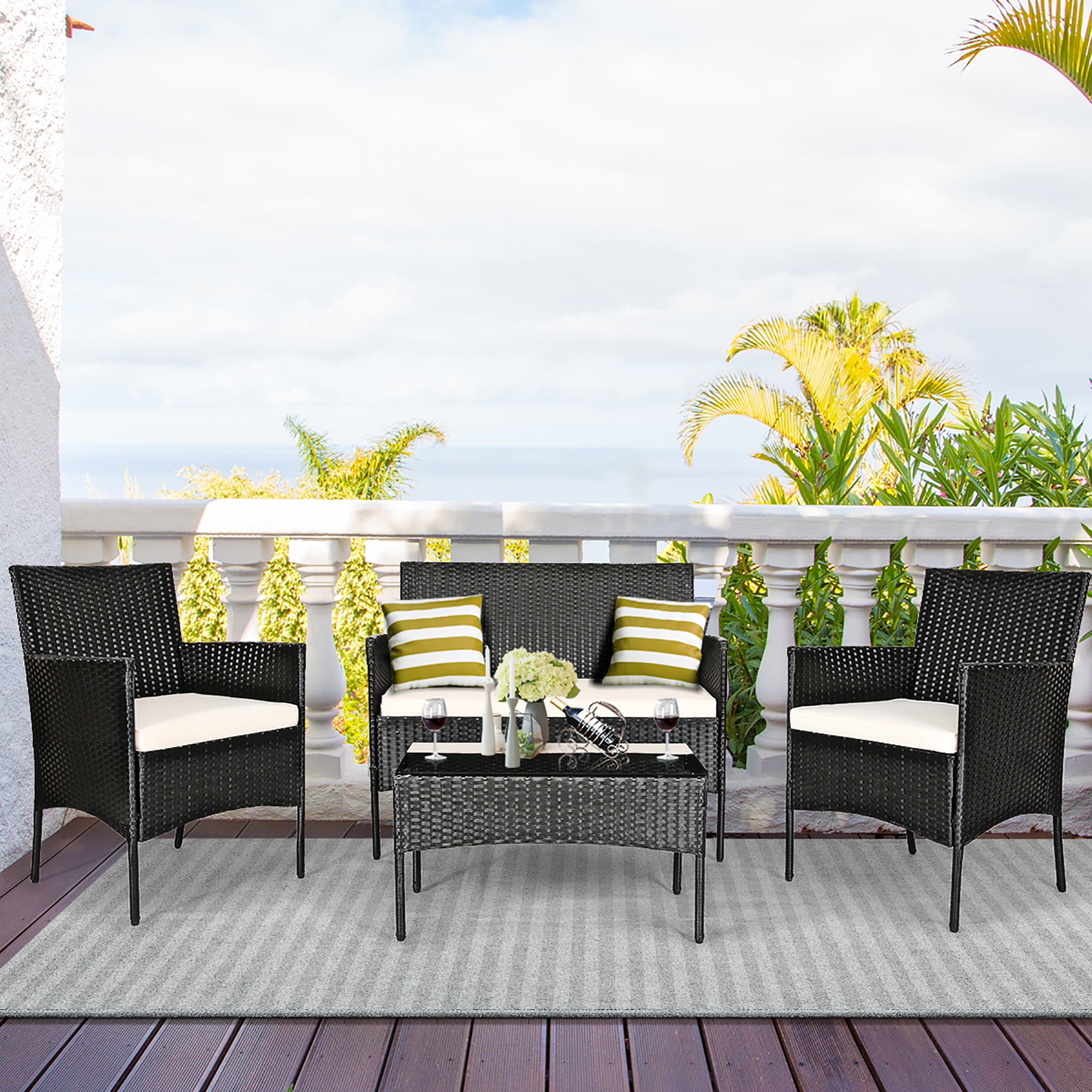 Costway 4 pcs 2025 patio cushioned rattan seat