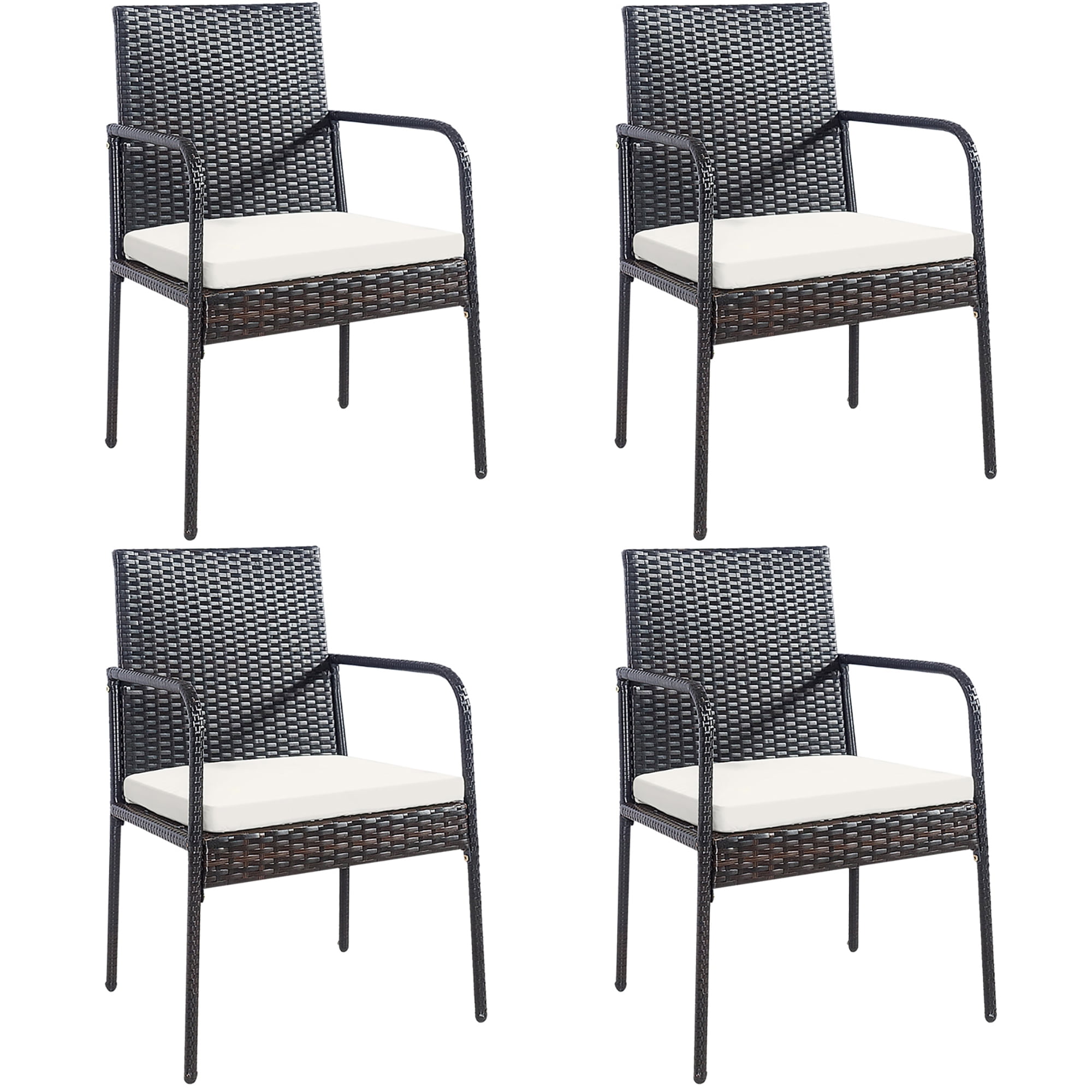 Costway 4PCS Patio Wicker Rattan Dining Chairs Cushioned Seats Armres