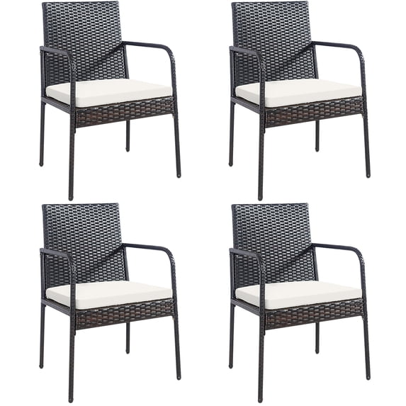 Costway 4PCS Patio Wicker Rattan Dining Chairs Cushioned Seats Armrest Garden