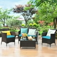 thumbnail image 1 of Costway 4PCS Rattan Patio Cushioned Sofa Chair Coffee Table Turquoise, 1 of 11