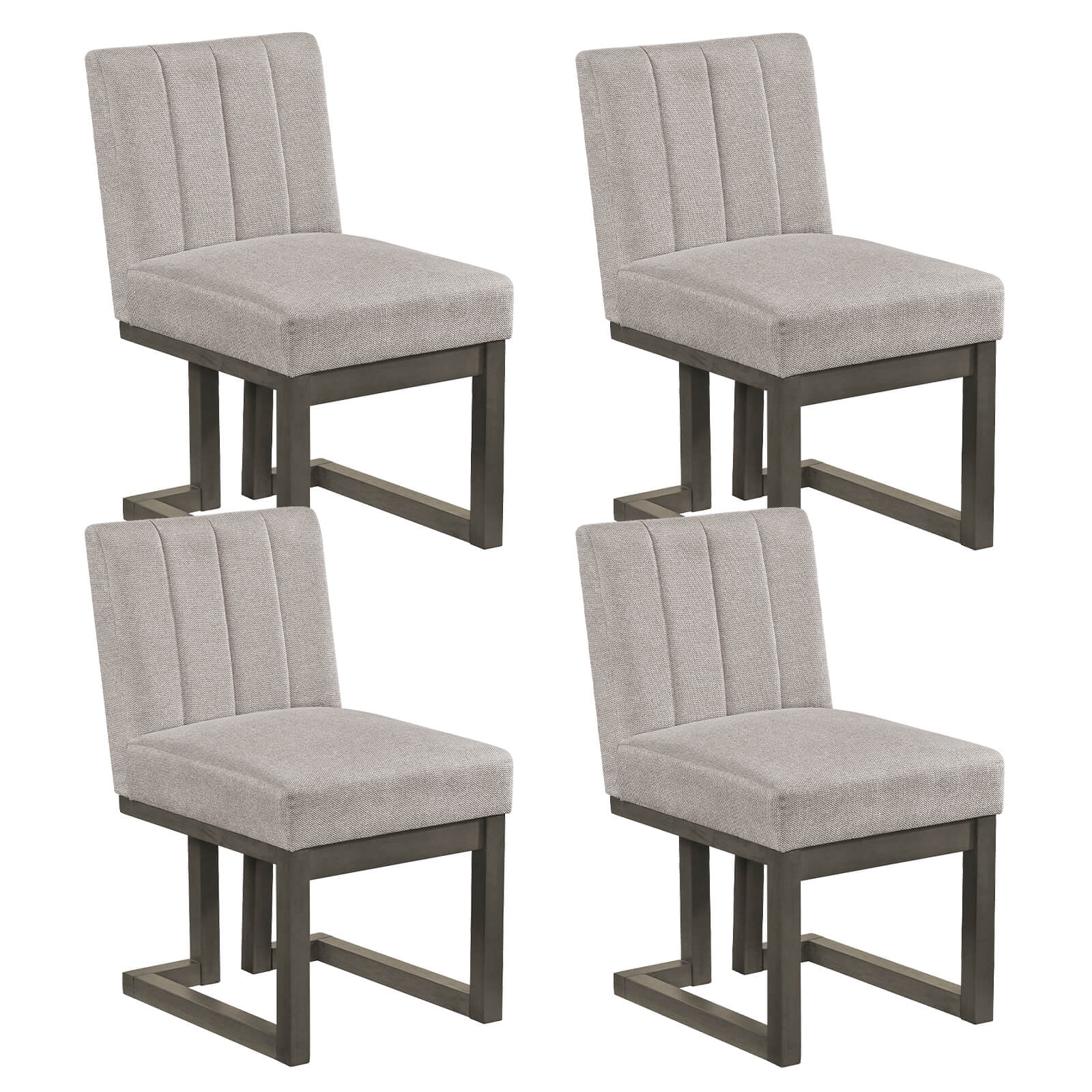 Costway 4PCS Wooden Dining Chairs Modern Farmhouse Fabric Upholstered Kitchen Chairs Beige + Gray