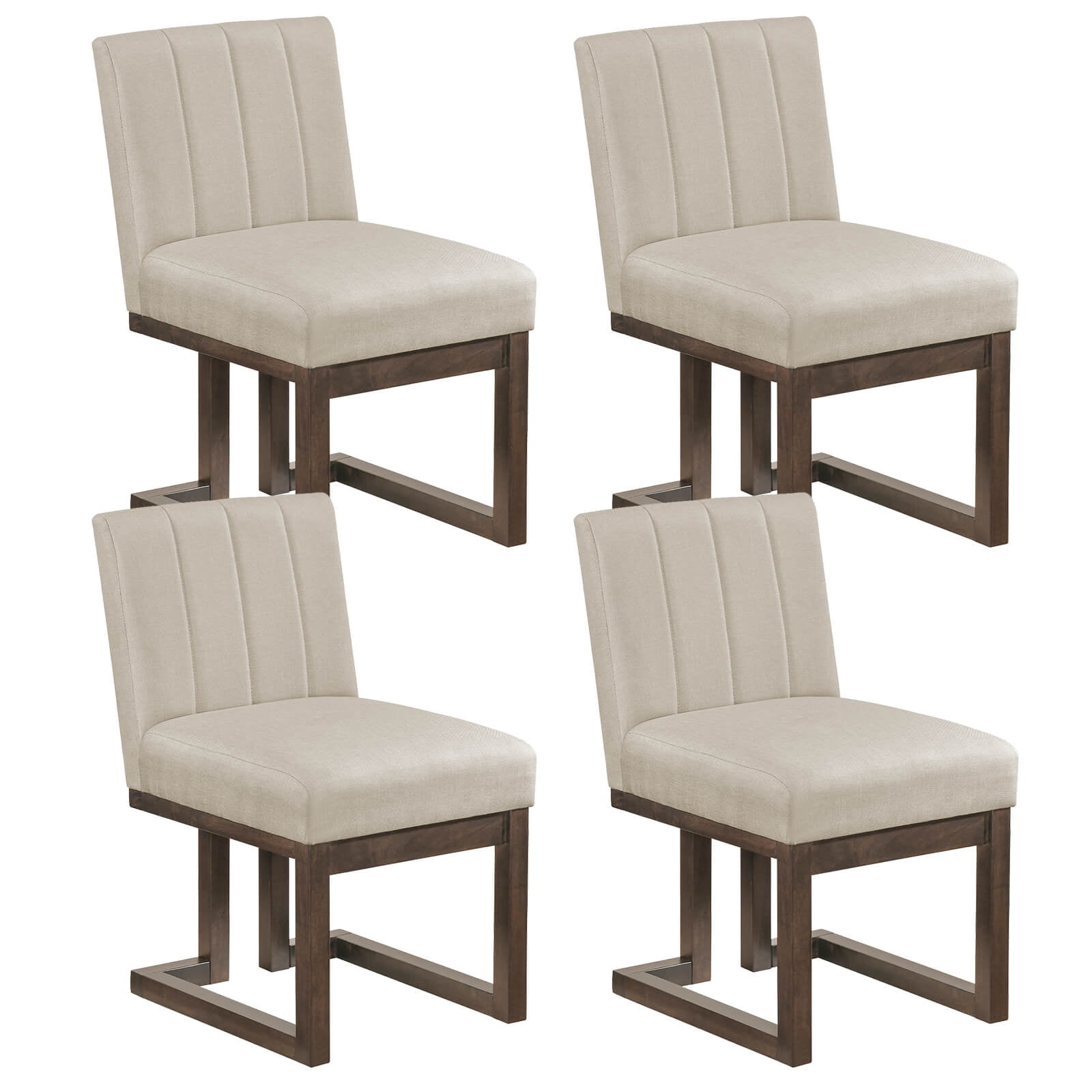 Costway 4PCS Wooden Dining Chairs Modern Farmhouse Fabric Upholstered Kitchen Chairs Walnut