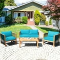 thumbnail image 1 of Costway 4PCS Wooden Patio Furniture Set Cushioned Sofa W/Rope Armrest Turquoise, 1 of 9