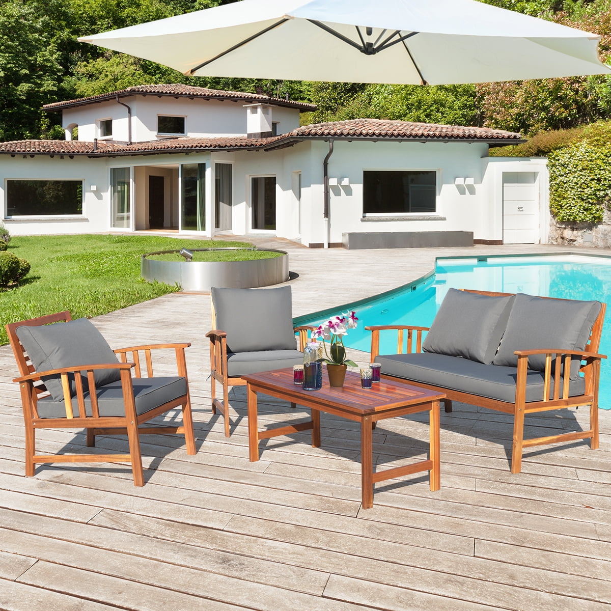Wooden chair and table garden clearance