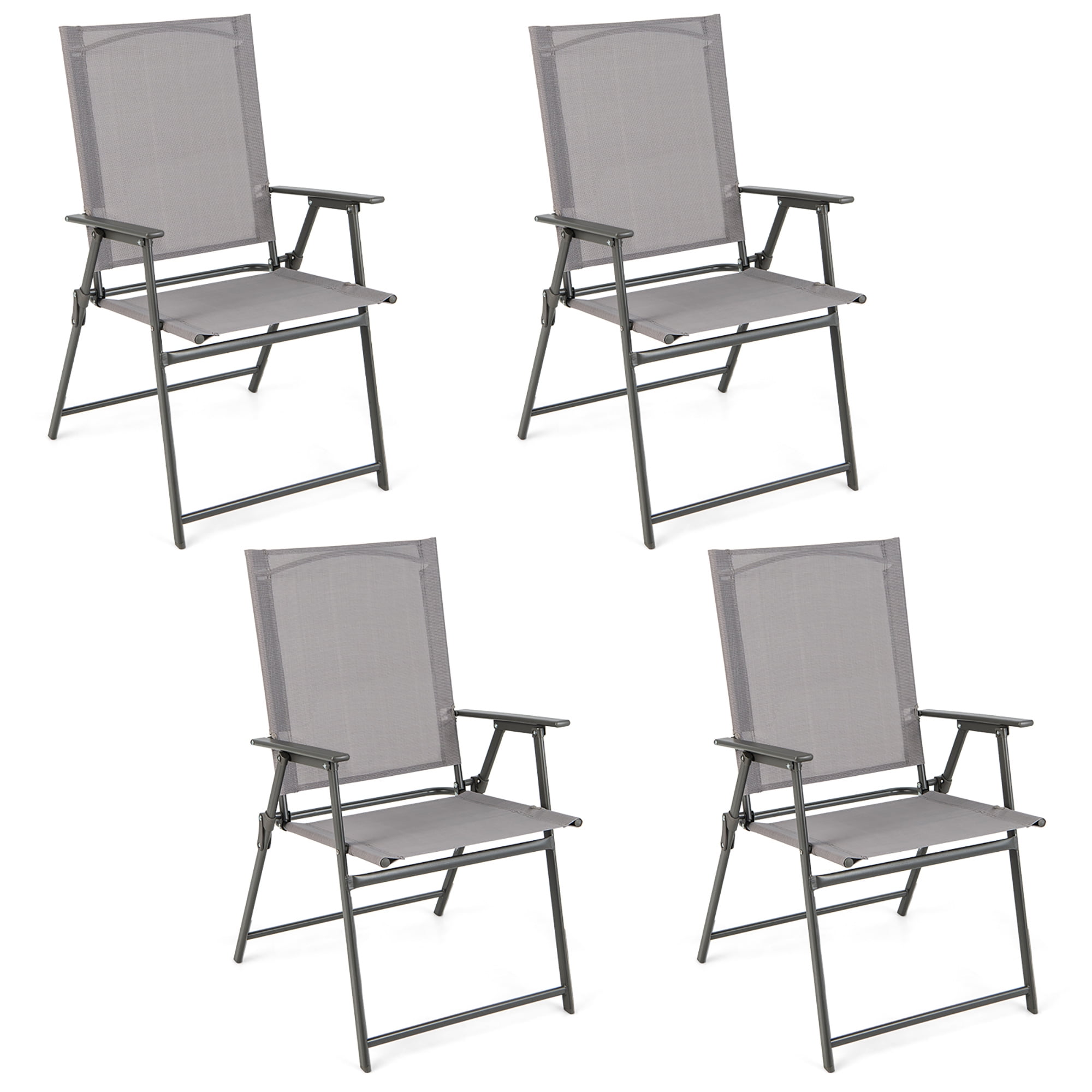 Gray Metal Frame Folding Outdoor Dining Chairs Set of 4