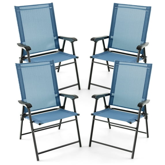 Costway 4pcs Patio Portable Armrests Chair Folding Sling Back Chair Blue