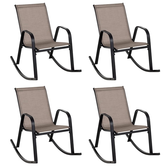 Costway 4 PCS Patio Rocking Chair Heavy-Duty Metal Rocker Outdoor Anti-Slip Brown