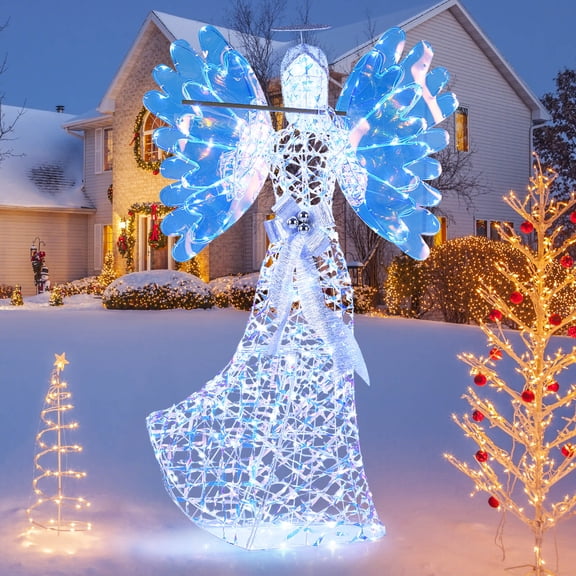 Costway 5.2 FT Lighted Angel Christmas Decoration with Flute, 250 LED Lights, Zip Ties