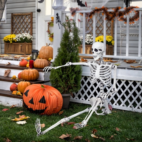 Costway 5.4ft Halloween Christmas Skeleton Life Size Realistic Full Body Hanging with Movable Joints 63 Inches