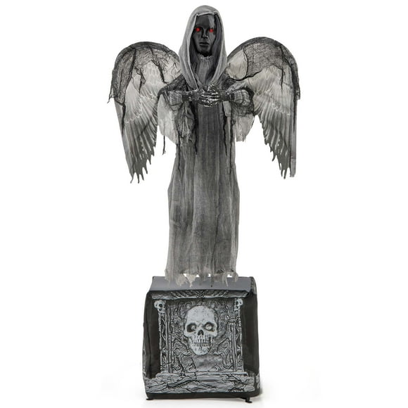 Costway 5.5ft Halloween Animatronic Decoration Animated Praying Angel Statue with Light Up Eyes & Shaking Wings