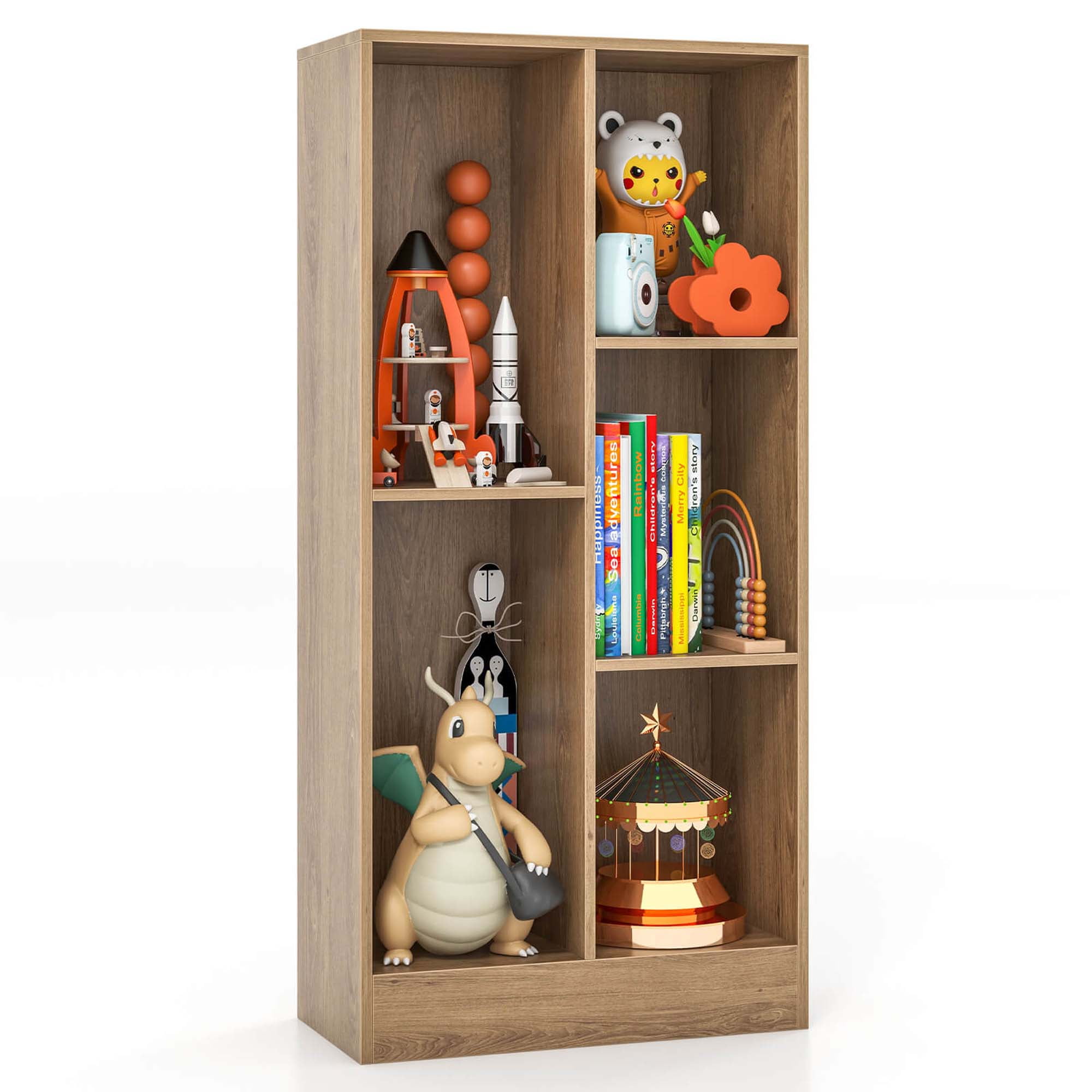 Costway 5-Cube Bookcase for Kids 41" Wooden Toy Storage Organizer for Kid's Room Natural