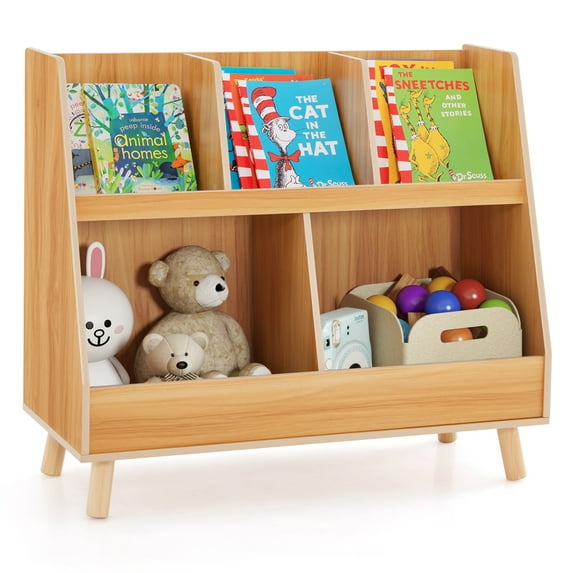 Costway 5-Cube Kids Bookshelf and Toy Organizer Wooden Storage Bookcase with Wood Legs Natural