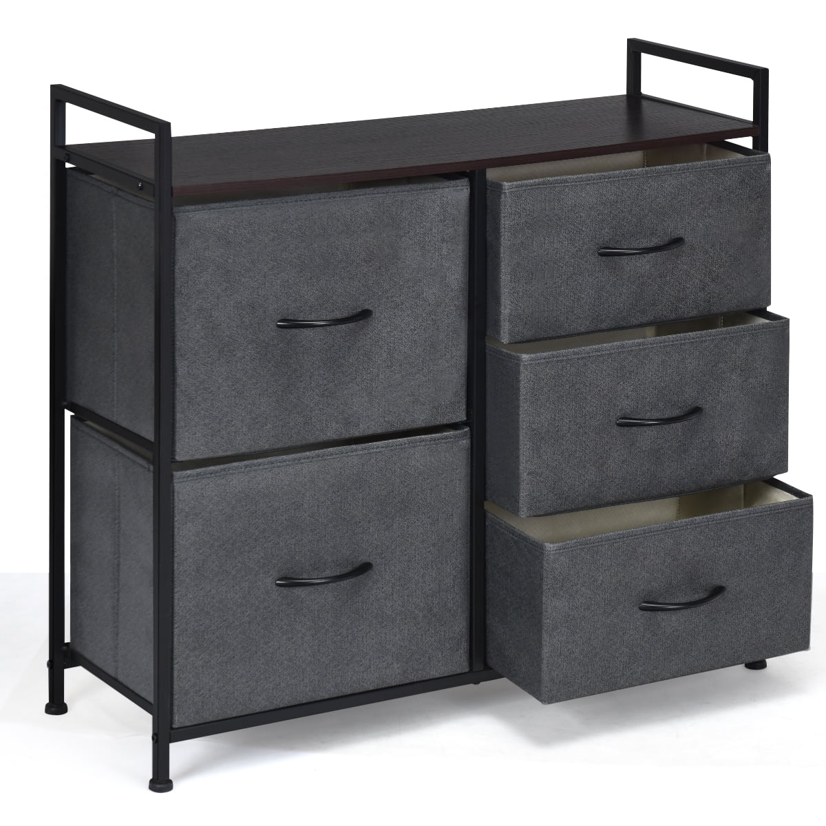 Costway 5 Drawers Dresser Storage Unit Side Table Display Organizer Dorm  Room Wood Dark Gray