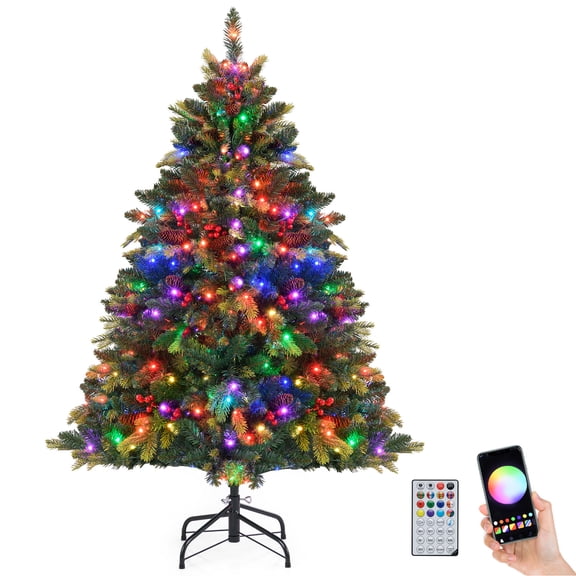 Costway 5 FT Artificial Christmas Tree with 250 RGB LED Lights 584 Branch Tips