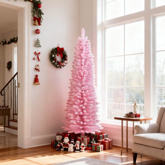 Costway 5 FT Artificial Pink Christmas Tree with 328 Branch Tips Folding Metal Stand