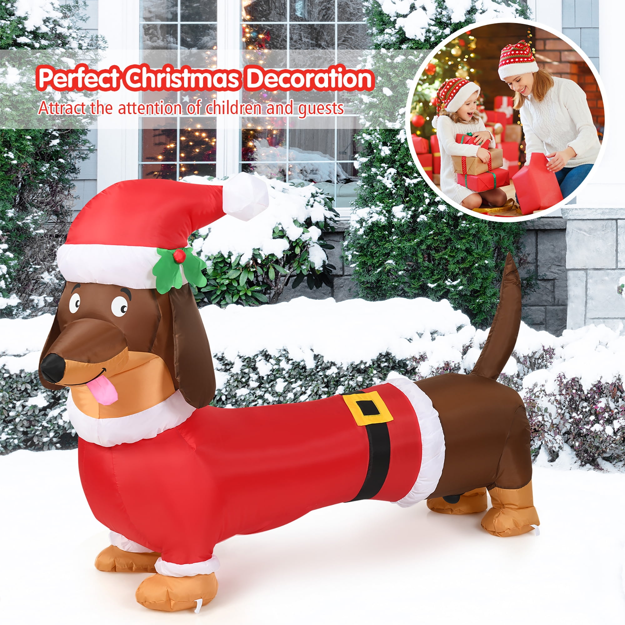 Costway 5 FT Inflatable Christmas Dog w/ LED Lights Blow Up Outdoor Yard Lawn Decoration