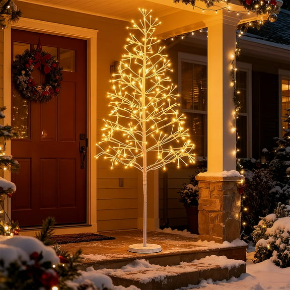 Costway 5 FT Lighted Birch Tree with 240 Warm White Light LED Lights, Weighted Base
