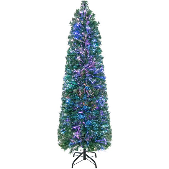 Costway 5 FT Pre-Lit Artificial Xmas Tree with Colorful Fiber Optics & 361 PVC Branch Tips