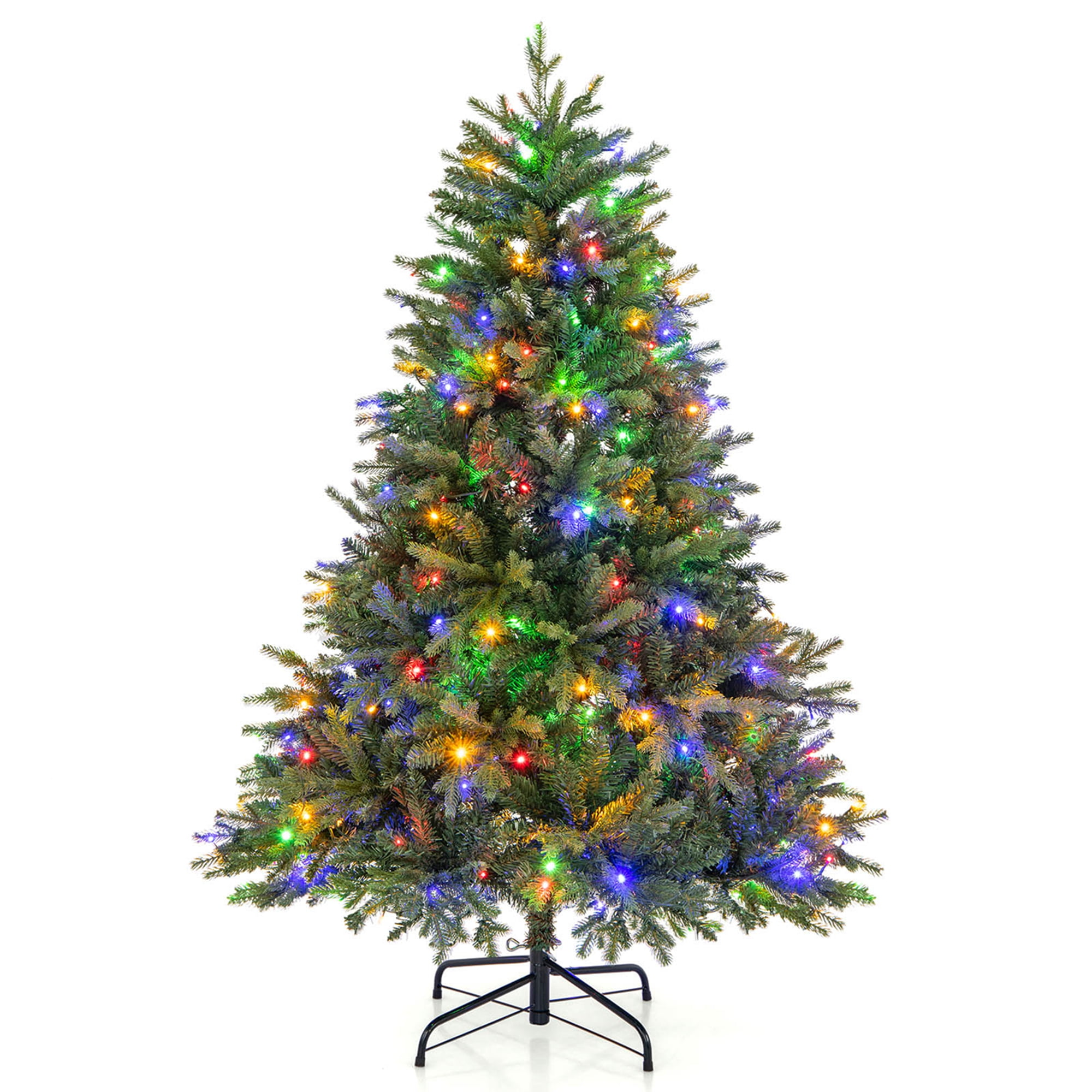 Costway 5 FT Pre-Lit Christmas Tree Hinged with 250 Multi-color Lights ...