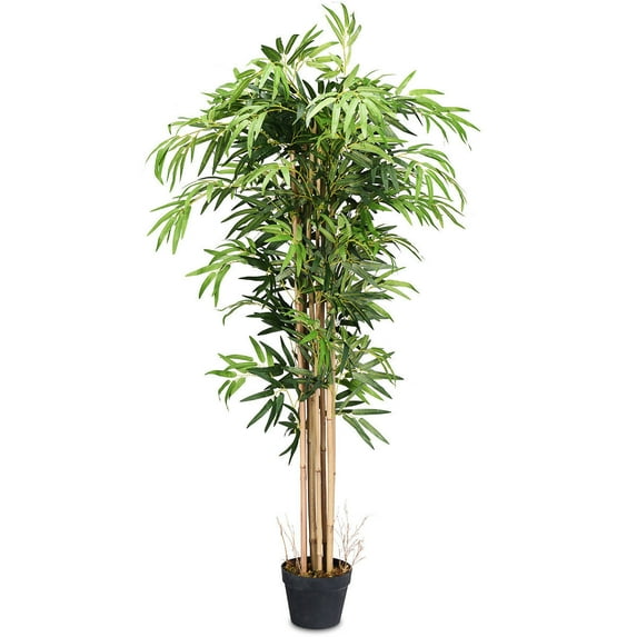 Costway 5-Feet Artificial Bamboo Silk Tree Green Indoor Outdoor Home Decorative Planter