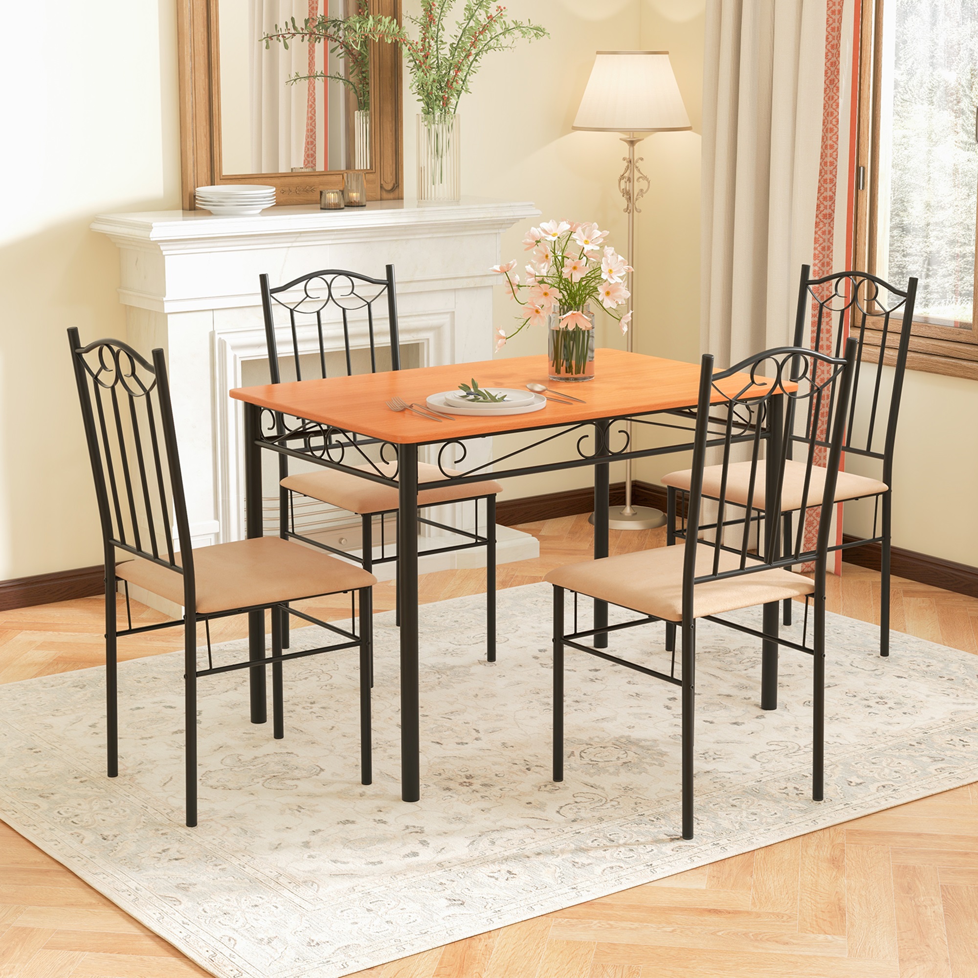 Costway 5 PC Dining Set Wood Metal 30" Table and 4 Chairs Black Kitchen Breakfast Furniture - image 1 of 8