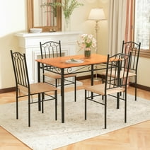 Costway 5 PC Dining Set Wood Metal 30" Table and 4 Chairs Black Kitchen Breakfast Furniture