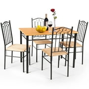 Costway 5 PC Dining Set Wood Metal Table 30 and 4 Chairs Kitchen Breakfast Furniture New