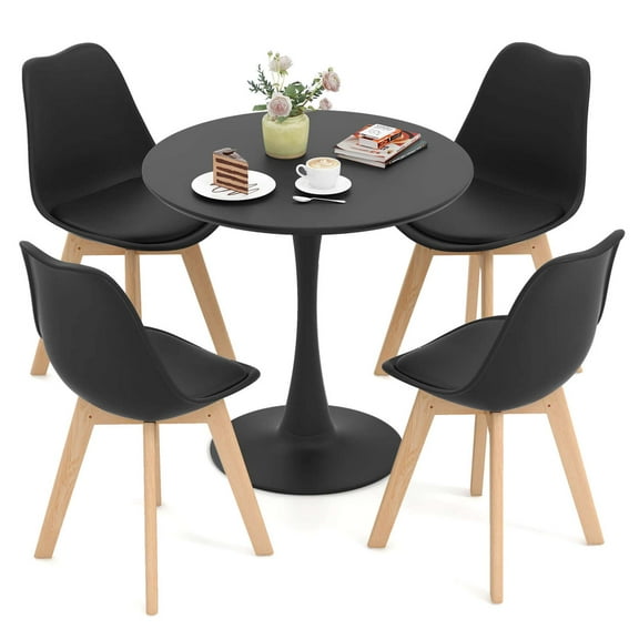 Costway 5 PCS Dining Set Modern Round Dining Table 4 Chairs for Small Space Kitchen