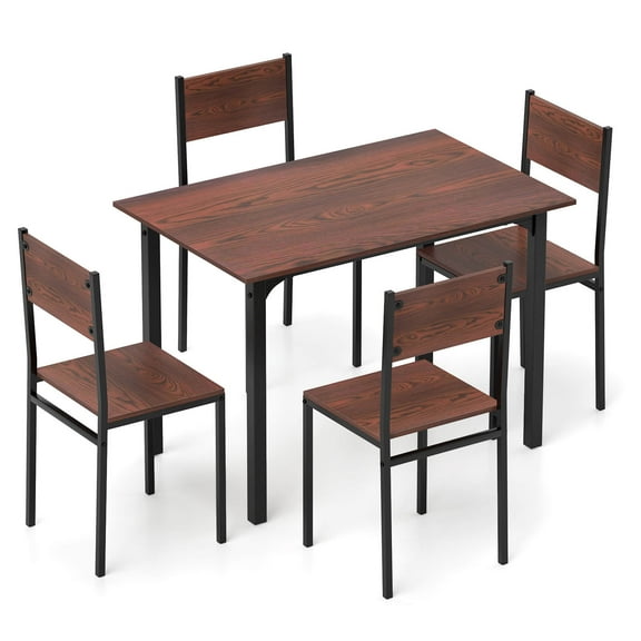 Costway 5 PCS Dining Table Set Industrial Style Kitchen Table & Chairs for 4 Dark Brown