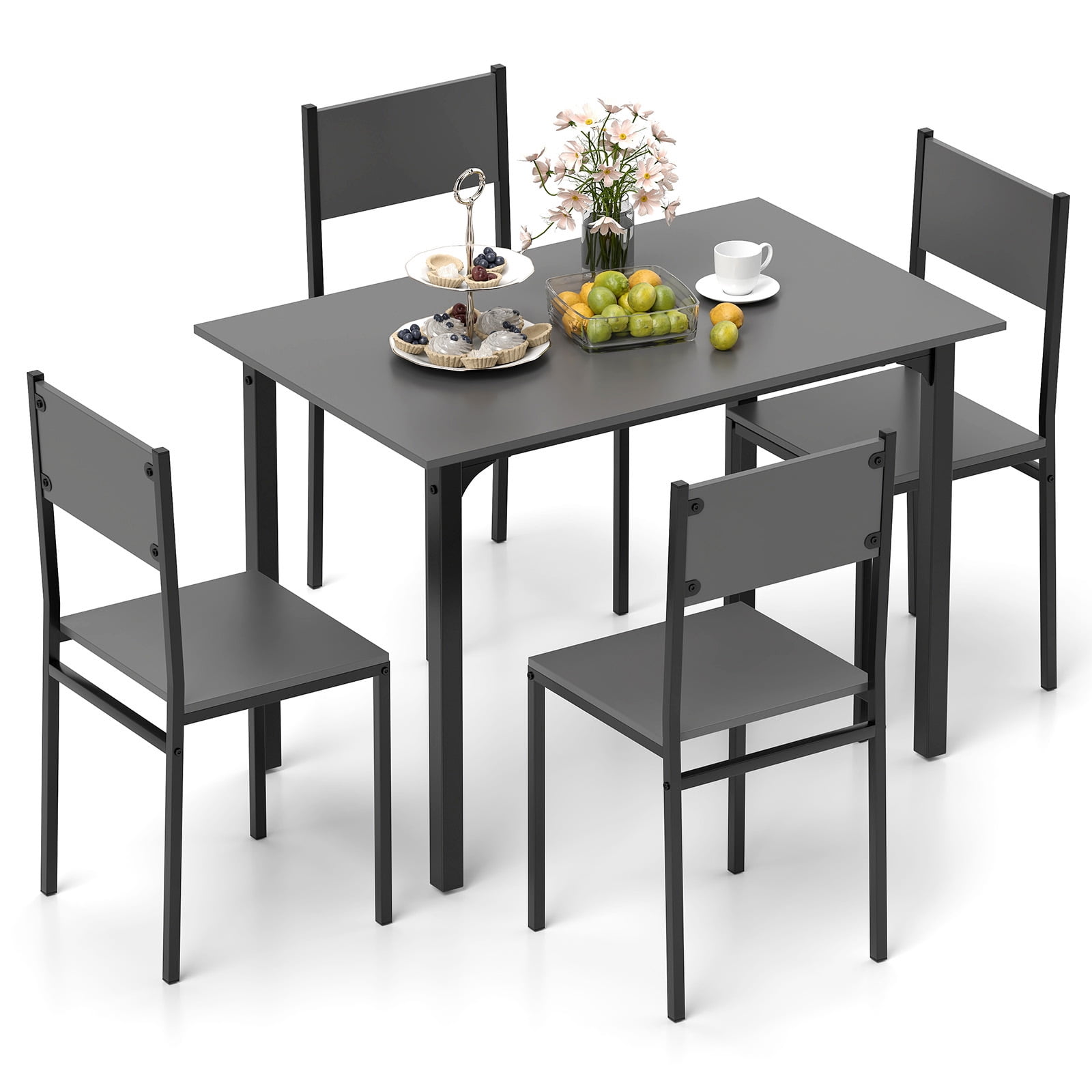 Costway 5 PCS Dining Table Set Industrial Style Kitchen Table & Chairs for 4 Gray