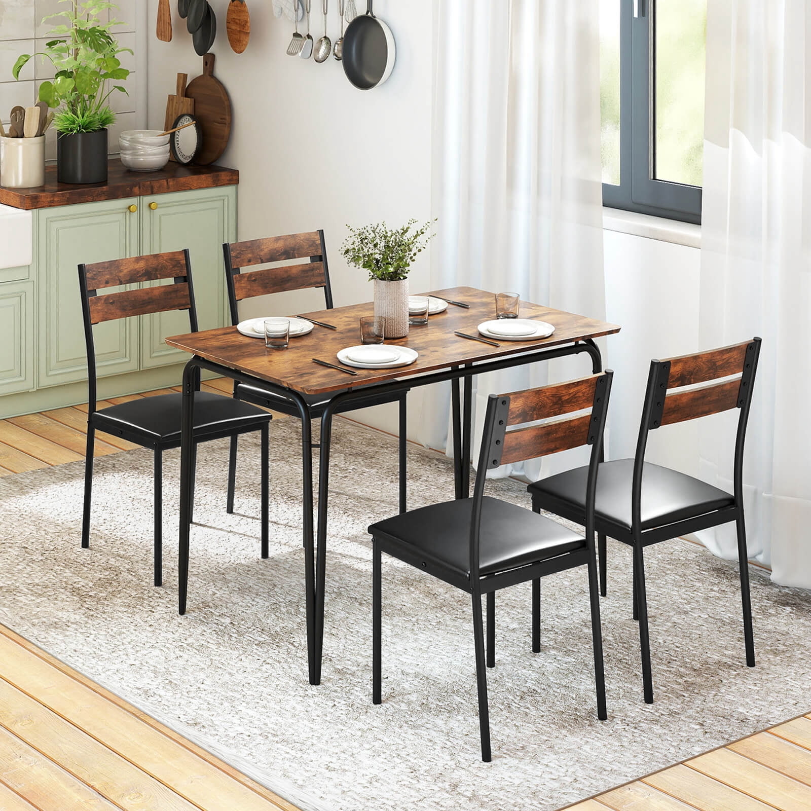 Costway 5 PCS Dining Table Set, Kitchen Table & 4 Armless Chairs with