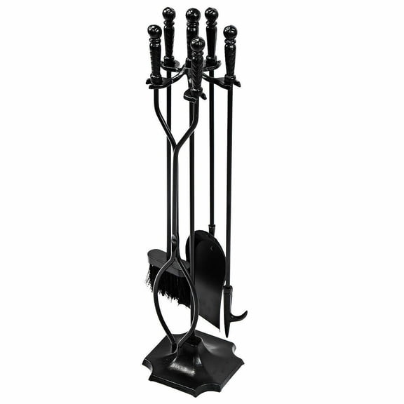 Costway 5 PCS Hearth Tool Fireplace Set Fire Tools Set Black Home 31'' Pedestal Base
