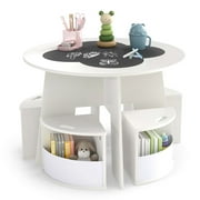 Costway 5 PCS Kids Table and Chair Set with Writable Blackboard Desktop Toddler Table