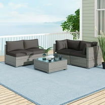 Costway 5 PCS Outdoor Patio Sectional Sofa Couch PE Rattan Conversation Set Black