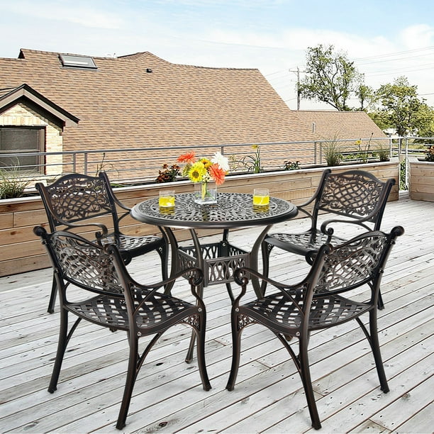 Costway 5 PCS Patio Dining Bistro Sets Cast Aluminum Round Patio Table W Chairs Walmart Business Supplies