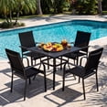 thumbnail image 1 of Costway 5 PCS Patio Furniture Dining Set, Outdoor Square Table & Stackable Chairs with Umbrella Hole Black, 1 of 12