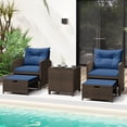 thumbnail image 1 of Costway 5 PCS Patio Rattan Furniture with 2 Wicker Ottomans & Tempered Glass Coffee Table Navy, 1 of 10