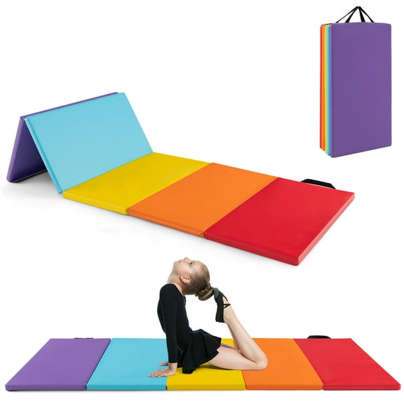 Costway 5-Panel Folding Gymnastics Thick Mat 6.6' x 2.5' Tumbling Mat for Kids Colorful