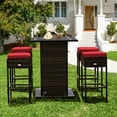 thumbnail image 1 of Costway 5 Pcs PE Rattan Bar Set with 4 Stools and Storage, Red, 1 of 9