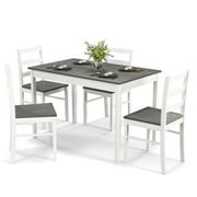 Costway 5-Piece Dining Set Solid Wood Kitchen Furniture with Rectangular Table & 4 Chairs Grey